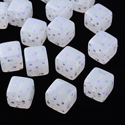 Medium Slate Blue Printed Acrylic Beads, Square with Flower Pattern, Medium Slate Blue, 16x16x16mm, Hole: 3mm