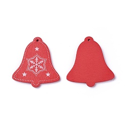 Red Poplar Wood Pendants, Dyed, Christmas Bell, Red, 50x45.5x3mm, Hole: 1.8mm