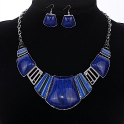 Средно-синий Комплекты из трапециевидных ожерелий и висячих серег из сплава смолы, платина, светло-синий, 450 мм