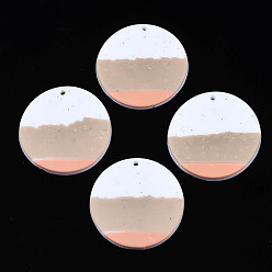 Tan Handmade Polymer Clay Pendants, Flat Round, Tan, 32x2mm, Hole: 1.6mm