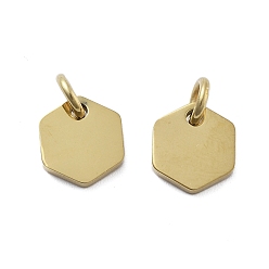 Шестиугольник Геометрический стиль фигуры 304 штамповка из нержавеющей стали пустые бирки брелоки, зеркальная полировка, с целью перехода в кольце, ионное покрытие (ip), реальный 18 k позолоченный, шестиугольник, 9x8.5x1.5 мм, отверстие : 2.5 мм