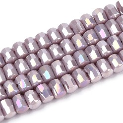 Сливовый Гальванические непрозрачные стеклянные бусины, колонка, граненые, с покрытием AB цвета, слива, 2.5~3x4~5x3~3.5 мм, отверстие : 0.7~0.9 мм, около 146~150 шт / нитка, 15.55~15.94 дюйм (39.5~40.5 см)