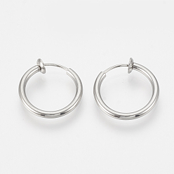 Stainless Steel Color 201 Stainless Steel Retractable Clip-on Hoop Earrings, For Non-pierced Ears, with 304 Stainless Steel Pins and Spring Findings, Stainless Steel Color, 22x2mm