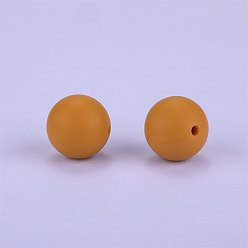 Dark Goldenrod Round Silicone Focal Beads, Chewing Beads For Teethers, DIY Nursing Necklaces Making, Dark Goldenrod, 15mm, Hole: 2mm