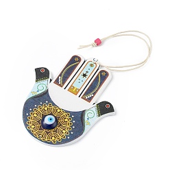 Морской Синий Деревянные большие подвесные украшения, с бусинами из смолы колонны (случайный цвет), рука хамсы / рука мириам со сглазом, Marine Blue, 250 мм, Кулон : 99x88.5x9 мм