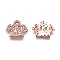 Розовое Золото Соединители из латуни с микропаве и кубическим цирконием, корона, прозрачные, розовое золото , 15x18x1.5 мм, отверстие : 0.8 мм