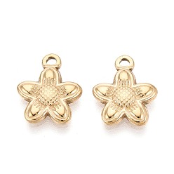 Настоящее золото 14K 304 подвески из нержавеющей стали, прелести подсолнуха, реальный 14 k позолоченный, 14x11.5x2 мм, отверстие : 1.5 мм