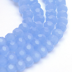 Cornflower Blue Imitation Jade Glass Bead Strands, Faceted(32 Facets) Round, Cornflower Blue, 8mm, Hole: 1mm, about 64~67pcs/strand, 18.50~19.69 inch(47~50cm)