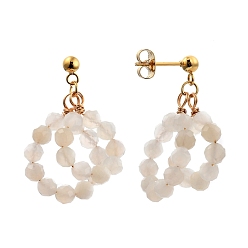 Rainbow Moonstone Natural Rainbow Moonstone Beads Stud Earrings, with 304 Stainless Steel Stud Earring Findings and Ear Nuts, Ring, Golden, 35x21x7.5mm, Pin: 0.8mm