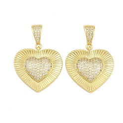 Настоящее золото 18K Латунные микро проложить кубического циркония подвески, сердце, реальный 18 k позолоченный, 27x27.5x4.5 мм, отверстие : 5.5x8.5 мм