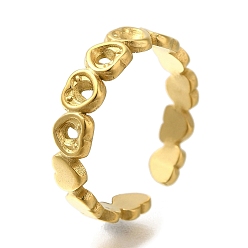 Настоящее золото 18K Ионное покрытие (IP) 304 Компоненты открытого манжетного кольца из нержавеющей стали, настройки кольца для горного хрусталя, сердце, реальный 18 k позолоченный, внутренний диаметр: регулируемый, 1.5 мм, пригодный для стразов 1.5 мм