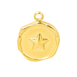 Звезда 304 подвески из нержавеющей стали, плоский круглый шарм, золотые, звезда, 16x13 мм