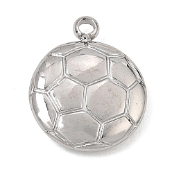 Stainless Steel Color 304 Stainless Steel Pendants, Flat Round with Football Pattern Charms, Stainless Steel Color, 16x13x3.5mm, Hole: 1.7mm