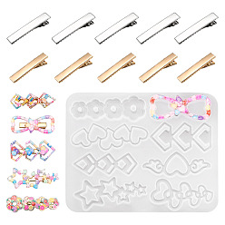 Mixed Color DIY Hair Jewelry Kits, including 1Pc Silicone Hair Clip Molds and 20Pcs Iron Alligator Hair Clips Findings, Mixed Shapes, Mixed Color, 126x100x5.5mm, Inner Diameter: 49~58x22~25mm