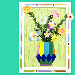 Colorful Creative DIY Flower Pattern Resin Button Art Kits, with Paper Frame, Pushpin, Iron Wire, Educational Craft Painting Sticky Toys for Kids, Colorful, 32.5x24x0.6cm, Hole: 3mm