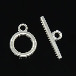 Silver Alloy Toggle Clasps, Cadmium Free & Lead Free, Silver, Ring: about 14x11x2mm, Hole: 2mm, Bar: 19x5.5x2mm, Hole: 2mm