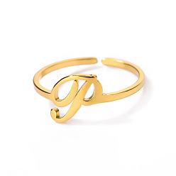 Letter P Регулируемые 201 манжеты из нержавеющей стали с буквами для женщин, золотые, Письмо P, внутренний диаметр: 15~20 мм