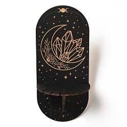 Луна Деревянная настенная небольшая хрустальная витрина, ведьма висит держатель кристалла, подвесной подвесной маятник для биолокации из кристалла, луна, овал: 21.4x9.4x0.25 см, отверстие : 13x2.5 мм, 1 PC