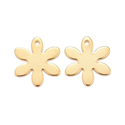 Plaqué 24K Or Véritable Pendentifs en acier inoxydable, fleur, réel 201 k plaqué or, 24mm, Trou: 17x15x0.8mm