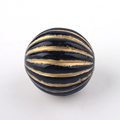 Black Round Plating Acrylic Beads, Golden Metal Enlaced, Black, 16.5x16mm, Hole: 2mm, about 200pcs/500g