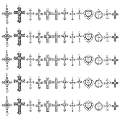 Античное Серебро 130шт 13 стили тибетский стиль крест сплав подвески, разнообразные, античное серебро, 19~38x11.5~20x1.5~4 мм, отверстие : 1.2~2.5 мм, 10 шт / стиль