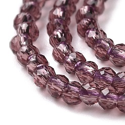 Old Rose Transparent Glass Beads Strands, Faceted Round, Old Rose, 2x2mm, Hole: 0.6mm, about 184pcs/strand, 14.49''(36.8cm)