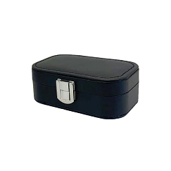 Black Rectangle Imitation Leather Jewelry Organizer Case with Clasps, for Necklaces, Rings, Earrings and Pendants, Black, 12x7.5x4cm