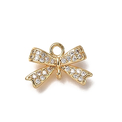 Прозрачный Подвески-бантики из латуни с микропаве из кубических цирконий, долговечный, без никеля , реальный 18 k позолоченный, прозрачные, 10x14x4 мм, отверстия : 1 mm и 1.8 мм