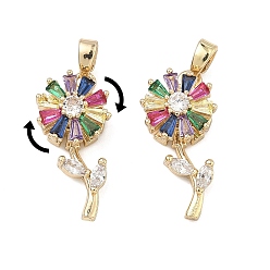 Настоящее золото 18K Вращающиеся подвески из латуни с микропаве и кубическим цирконием, долговечный, , реальный 18 k позолоченный, 22x9x7 мм, отверстие : 5x3 мм