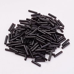 Black Glass Bugle Beads, Opaque Colours, Black, 9x2mm, Hole: 0.5mm, about 7000pcs/bag