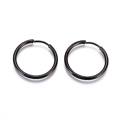 Черный 304 обруч серьги из нержавеющей стали замке, с 316 хирургическим стержнем из нержавеющей стали, кольцо, чёрные, 20x2 мм, 12 датчик, штифты : 0.9 мм