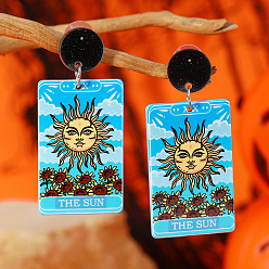 Разноцветный Крутая башня с принтом Хэллоуина двухсторонние акриловые серьги-гвоздики с подвесками, прямоугольник с солнцем, красочный