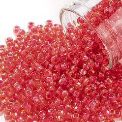 (979) Luminous Light Topaz/Neon Pink Lined TOHO Round Seed Beads, Japanese Seed Beads, (979) Luminous Light Topaz/Neon Pink Lined, 8/0, 3mm, Hole: 1mm, about 1110pcs/50g