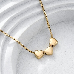 Сердце 304 ожерелья из тройных бусин из нержавеющей стали с подвеской в виде коробки, ионное покрытие (ip), реальный 18 k позолоченный, сердце, 16.14 дюйм (41 см) в длину + 55 удлинитель мм