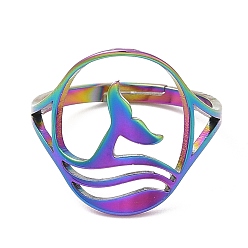 Rainbow Color Ионное покрытие (IP) 304 регулируемое кольцо из нержавеющей стали с китовым хвостом для женщин, Радуга цветов, размер США 6 (16.5 мм)