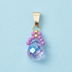 Средняя Орхидея Стеклянные подвески из бисера, со стеклянными бусинами и 304 фурнитурой из нержавеющей стали, слеза, средне орхидеи, 15x10 мм, отверстие : 6x3 мм