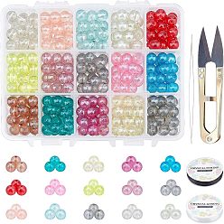 Mixed Color DIY Transparent Spray Painted Glass Round Beads Stretch Bracelets Making Kits, include Sharp Steel Scissors, Elastic Crystal Thread, Stainless Steel Beading Needles, Mixed Color, Beads: 8mm, Hole: 1.3~1.6mm, 525pcs/set