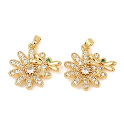 Золотой Латунные микропаве прозрачные подвески с фианитом, , золотые, 20x21x4 мм, отверстие : 4x3 мм