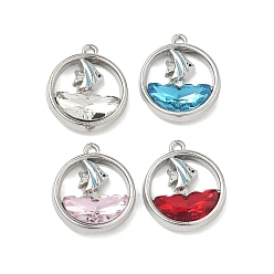 (52) Непрозрачная лаванда Сплав стекла подвески, плоская круглая форма с подвесками в виде парусников, стойки покрытие, без кадмия, без никеля и без свинца, платина, разноцветные, 18x15.5~16x4~4.5 мм, отверстие : 1.2~1.4 мм