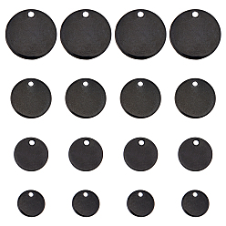 Electrophoresis Black 60 шт 3 стиль 304 подвески из нержавеющей стали, штамповка заготовок тегов, плоско-круглые, электрофорез черный, 8~15x1 мм, отверстие : 1.2~1.5 мм, 15 шт / стиль