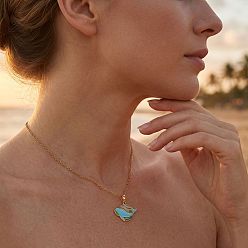 Medium Orchid Ocean 304 Stainless Steel Enamel Whale Pendant Necklaces for Women, Golden, Medium Orchid, 15.75 inch(40cm)