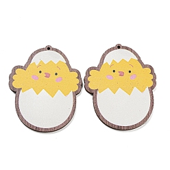 Цыпленок Большие подвески из дерева с односторонним принтом, пасхальные прелести, цыпленок, 51x41.5x2.5 мм, отверстие : 1.5 мм