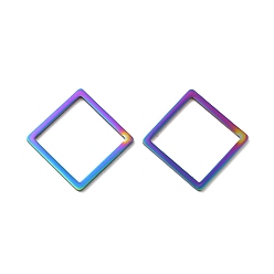 Rainbow Color Ионное покрытие (ip) 304 соединительные кольца из нержавеющей стали, ромб, Радуга цветов, 29.5x29.5x1.5 мм, внутренний диаметр: 25x25 мм