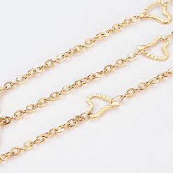 Золотой Ионное покрытие (ip) 304 кабельные цепи из нержавеющей стали, с сердцем ссылкам, пайки, с катушкой, Плоско-овальные, золотые, 2.5x2x1 мм, около 32.8 футов (10 м) / рулон