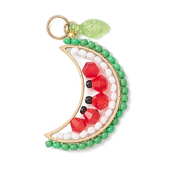 Арбуз Круглые стеклянные бусины в виде фруктов, с акрилом, стеклом и золотым 304 соединительным кольцом из нержавеющей стали и 201 соединительными кольцами из нержавеющей стали, граненые, арбуз, 30.5x19x6 мм, отверстие : 5 мм