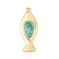 Green Brass Pendants, Fish Charms, with Enamel, Cadmium Free & Lead Free, Rack Plating, Long-Lasting Plated, Real 18K Gold Plated, Green, 28x10x3mm, Hole: 1.5mm