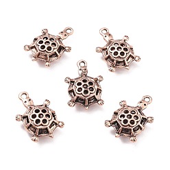 Red Copper Tibetan Style Alloy Pendants, Tortoise, Red Copper, 26.5x17.5x8mm, Hole: 1.7mm