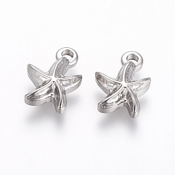 Нержавеющая Сталь Цвет Устойчивые к потускнению 304 подвески из нержавеющей стали, морская звезда / морские звезды, цвет нержавеющей стали, 14x10x3.3 мм, отверстие : 1.8 мм