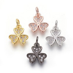 (52) Непрозрачная лаванда Латунные микро проложить кубического циркония прелести, без свинца и без кадмия, прозрачные, клевер, разноцветные, 11.5x10x2 мм, отверстие : 3 мм