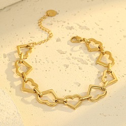 Золотой 304 женские браслеты-цепочки со звеньями из нержавеющей стали, сердце, золотые, 7-1/2 дюйм (19 см)